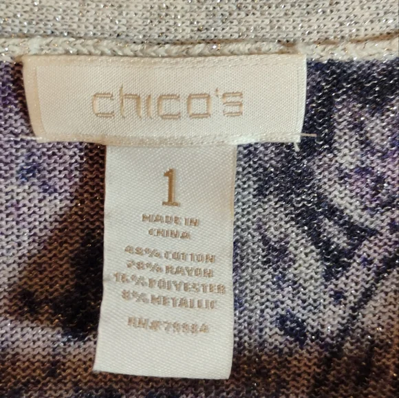 Chico’s Cardigan Size 1 Blue Purple Paisley Button Front Stretch Top - Picture 4 of 10